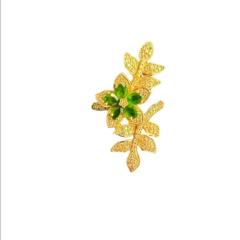 𝅺Diamond Emerald Leaves Of Gold Ring 6‎